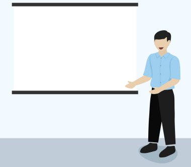 Kuruldan iş adamı, sunum yapıyor. 