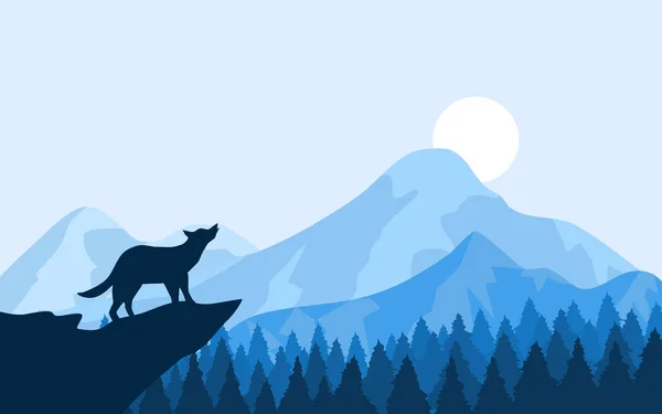 Wolf Mountains Vector Illustration Wild Wolf — Stock Vector