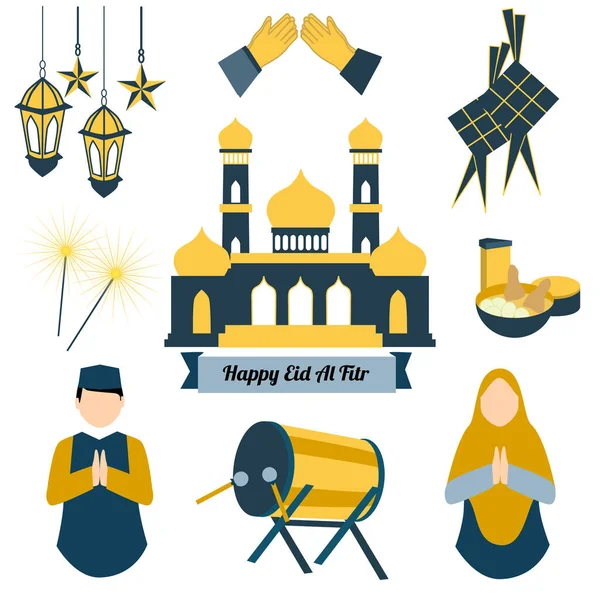 Szczęśliwy Eid Fitr Ikony Wektor Ilustracja — Wektor stockowy