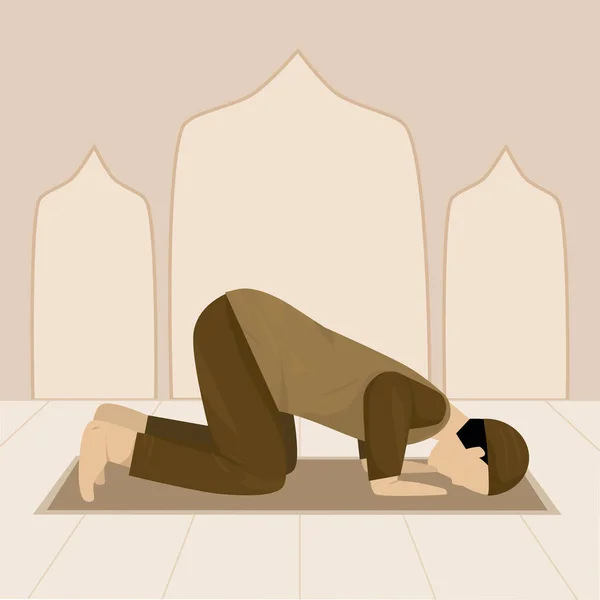 Мусульмане Молятся Мечети Плоские Векторные Иллюстрации — стоковый вектор