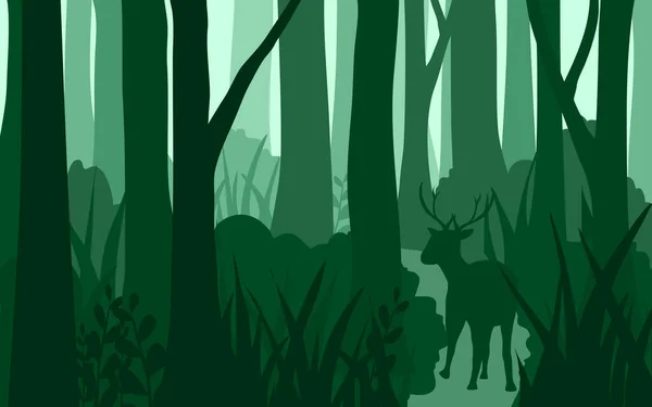 Wild Deer Green Forest — Stock Vector