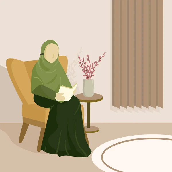 Muslimische Frau Liest Hause Ein Buch — Stockvektor