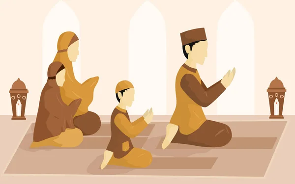 Мусульманская Семья Молится Мечети — стоковый вектор