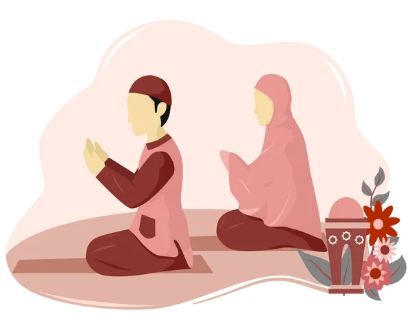 Muslimischer Mann Und Frau Beten Gemeinsam — Stockvektor