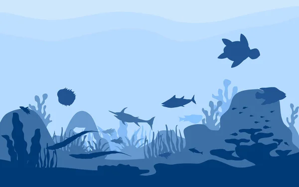 vector illustration of sea animals and underwater view