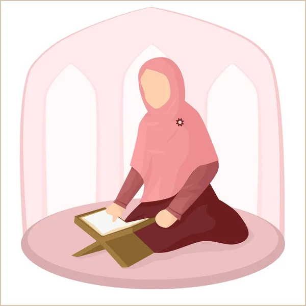 Muslimische Frau Hidschab Liest Quran — Stockvektor