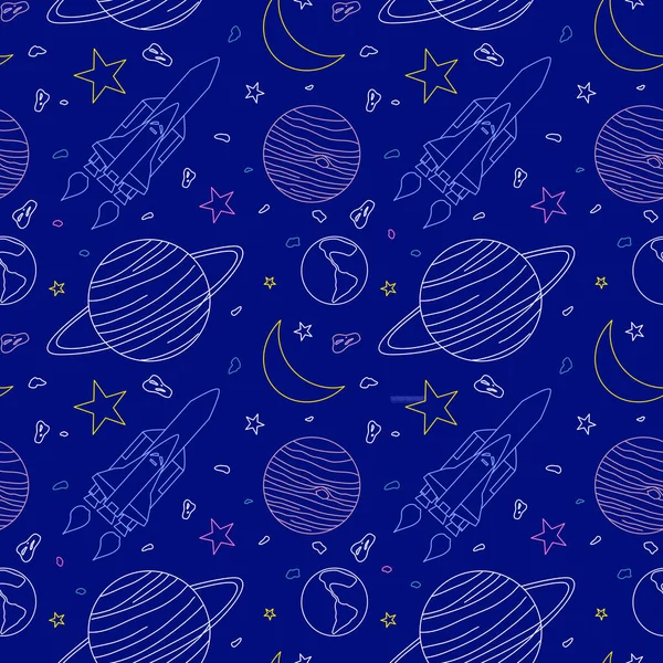 Espace Motif Sans Couture Planètes Étoiles — Image vectorielle
