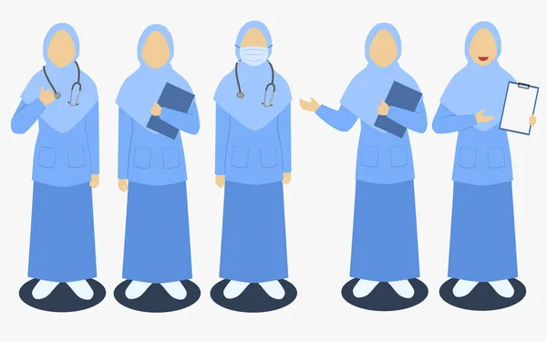 Médicos Musulmanes Bata Médica Personal Médico Equipo Médico — Vector de stock
