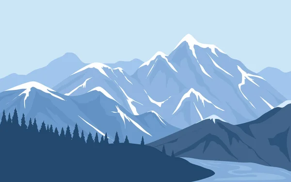 Mountain River Blue Sky Vector Illustration — Stock Vector