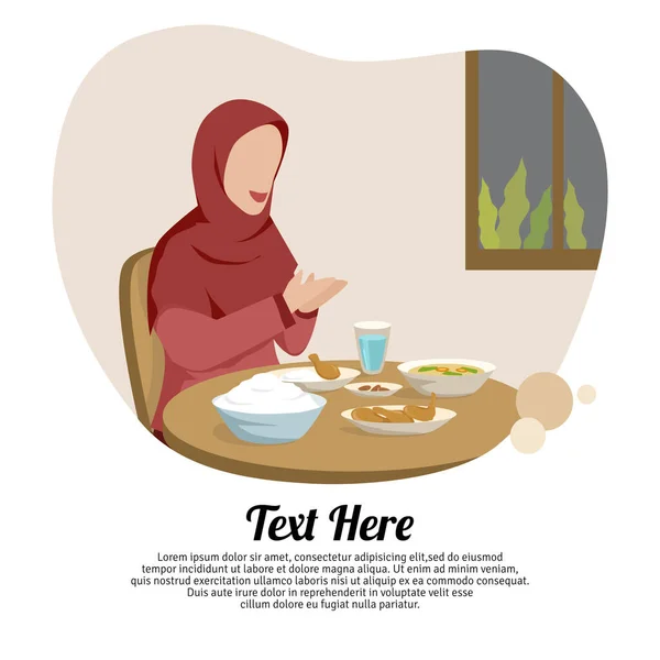 Muslima Isst Eine Mahlzeit — Stockvektor