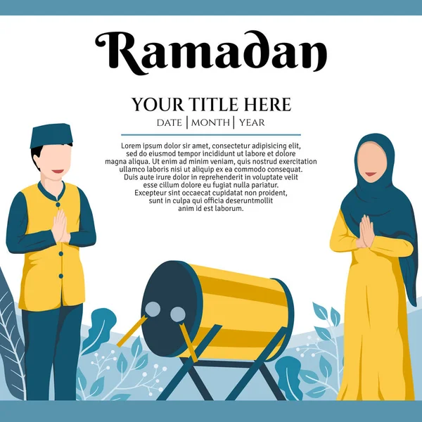 イスラム教徒の家族の挨拶カードラマダーンの概念 — ストックベクタ