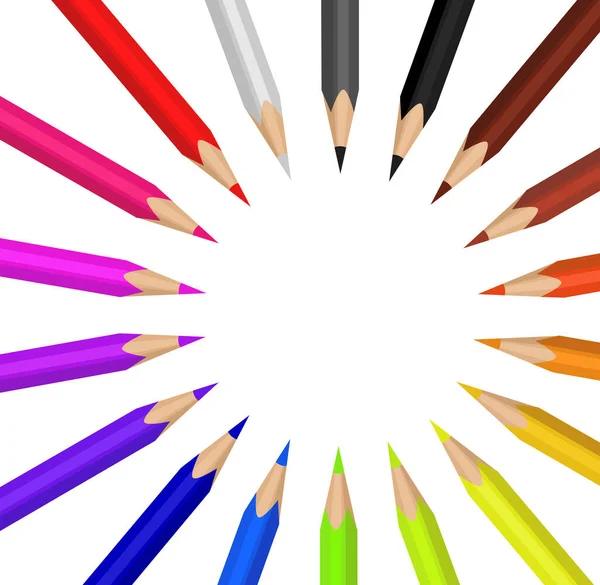 Ensemble Crayons Couleur Crayons Couleur Ronds Fond — Image vectorielle