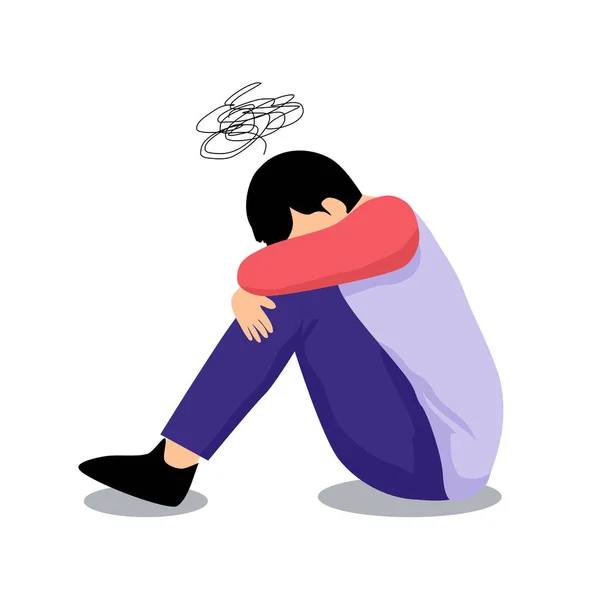 Depressiver Junger Mann Vektor Zeichentrickfigur Illustration Isoliert Auf Weiß — Stockvektor