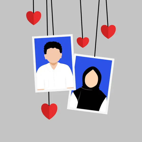 Індонезія Формальна Мусульманська Пара Фотографій Тема Шлюбної Книги Чоловік Жінка Векторна Графіка