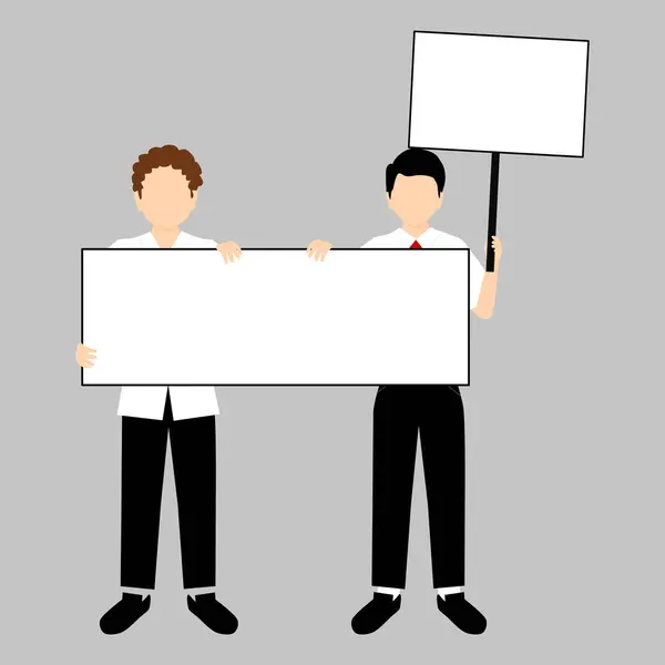 Personaggio Dei Cartoni Animati Due Persone Con Banner Bianco Vettoriali Stock Royalty Free