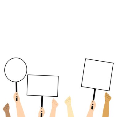 Protesto işaretli bir protesto pankartı tutuyor. vektör illüstrasyonu