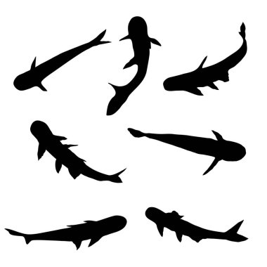 Beyaz üzerine siyah yunus siluetleri.