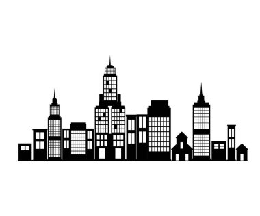 Farklı binaları olan bir şehrin silueti. vektör illüstrasyonu