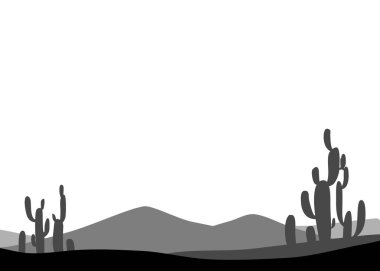 Kum tepeleri ve kaktüsleri olan çöl silueti