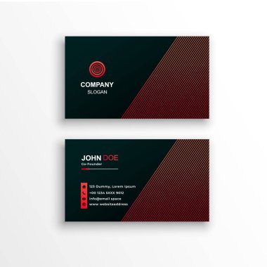 Modern kartvizit şablonu kırmızı ve siyah renklerde. Vektör illüstrasyonu.