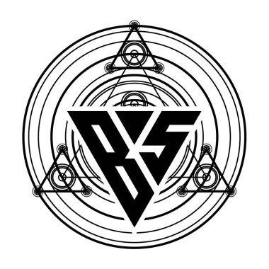 Beyaz arkaplanda izole edilmiş kutsal geometrik süslemeleri olan üçgen şekilli tasarım şablonlu monogram harf logosu