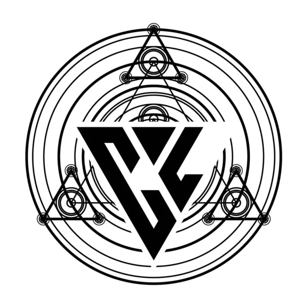 Monogram Letter Logo Triangular Shape Design Template Sacred Geometric Ornaments — Stock Vector