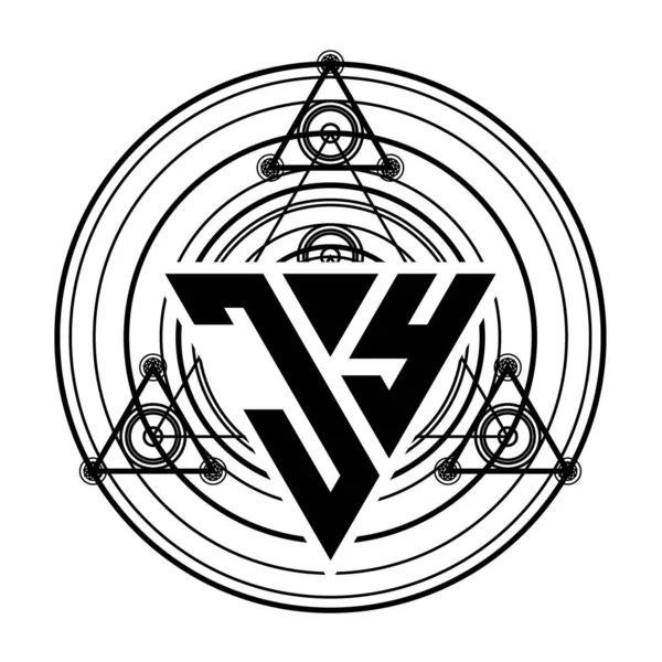 Логотип Монограми Шаблоном Дизайну Трикутної Форми Священними Геометричними Орнаментами Ізольовані — стоковий вектор