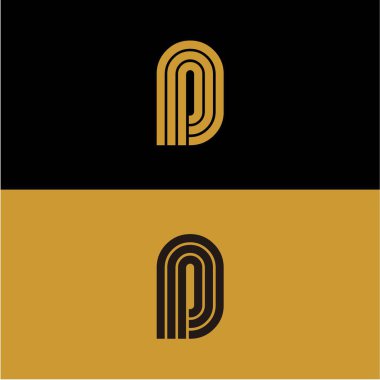 İlk D harfi monogram doğrusal desen, altın ve siyah paralel çizgiler yaratıcı geometrik şekiller, basit minimalist tarz kimlik işaretleri, moda düğün amblemleri, logolar ve daha fazlası. Siyah ve altın bir şablon ile