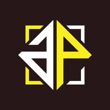 Siyah kareler ve arkaplanlar ile P İlk monogram dörtgeni