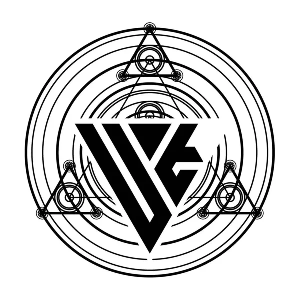 Logo Monogramu Trójkątnym Wzorem Kształtu Świętymi Ornamentami Geometrycznymi Izolowanymi Białym — Wektor stockowy