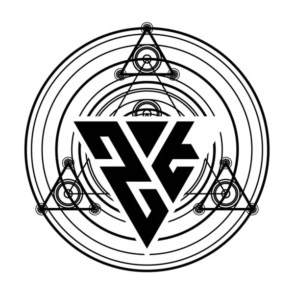 Логотип Монограми Шаблоном Дизайну Трикутної Форми Священними Геометричними Орнаментами Ізольовані — стоковий вектор