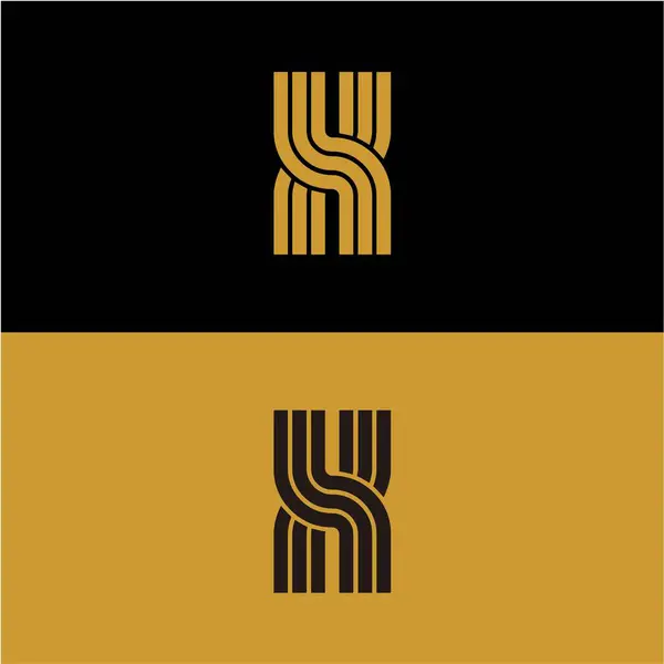 Initial Letter Monogram Linear Pattern Gold Black Parallel Lines Creative — Stock Vector
