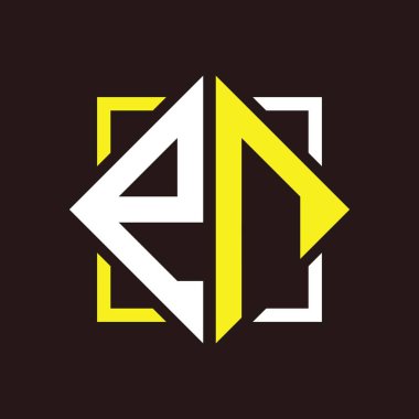 E N Baş harfleri dörtgen kare ile monogram