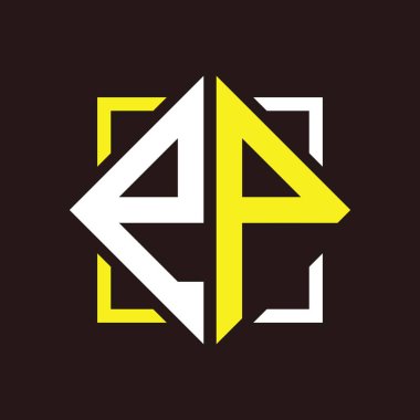 E P Baş harfleri dörtgen kare ile monogram