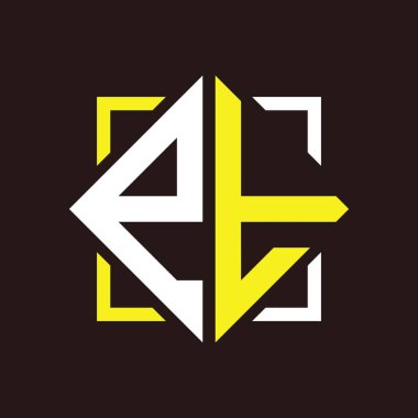 E T Baş harfleri dörtgen kare ile monogram