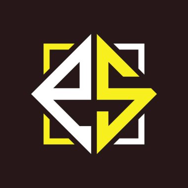 E S Baş harfleri dörtgen kare ile monogram