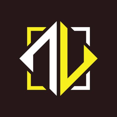 N U Başharfleri kare ile dörtgen monogram
