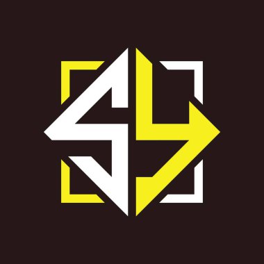 S Y Baş harfleri dörtgen kare ile monogram