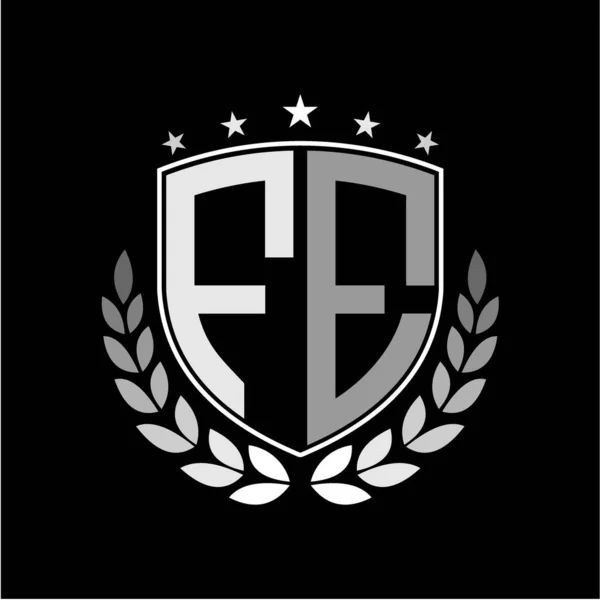 Letras Iniciais Inspiradoras Forma Logotipo Escudo Ilustração Emblema Fundo Preto — Vetor de Stock