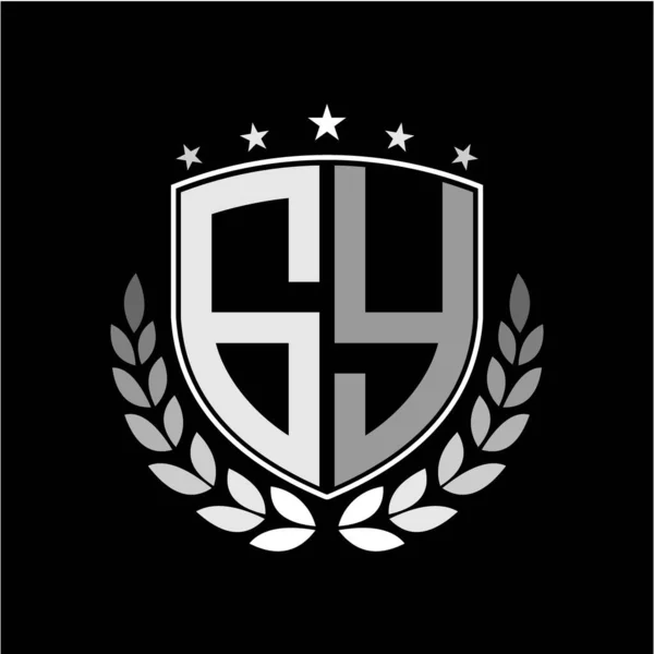 Inspirational Initials Letters Shield Logo Shape Badge Illustration Black Background — Stock Vector