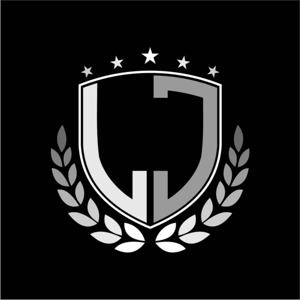 stock vector inspirational initials letters, shield logo shape, badge illustration on black background