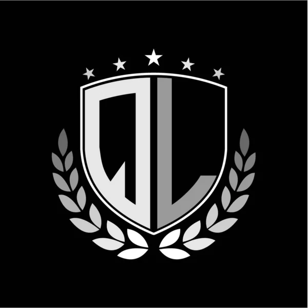 Lettere Iniziali Ispirazione Forma Logo Scudo Illustrazione Badge Sfondo Nero — Vettoriale Stock
