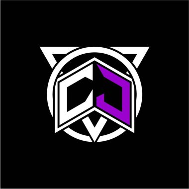 Daire ve üçgen dekorasyonlu monogram Diamond harfi oyunun baş harfleri, tebrik kartları, logolar, posterler ve daha fazlası için mükemmeldir. Siyah arkaplanda izole