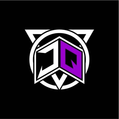 Daire ve üçgen dekorasyonlu monogram Diamond harfi oyunun baş harfleri, tebrik kartları, logolar, posterler ve daha fazlası için mükemmeldir. Siyah arkaplanda izole