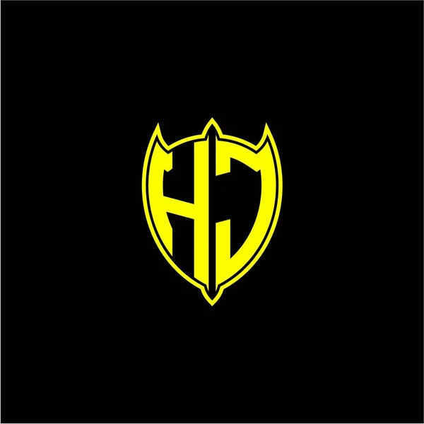 Escudo Logotipo Letra Inicial Amarelo Isolado Fundo Preto —  Vetores de Stock