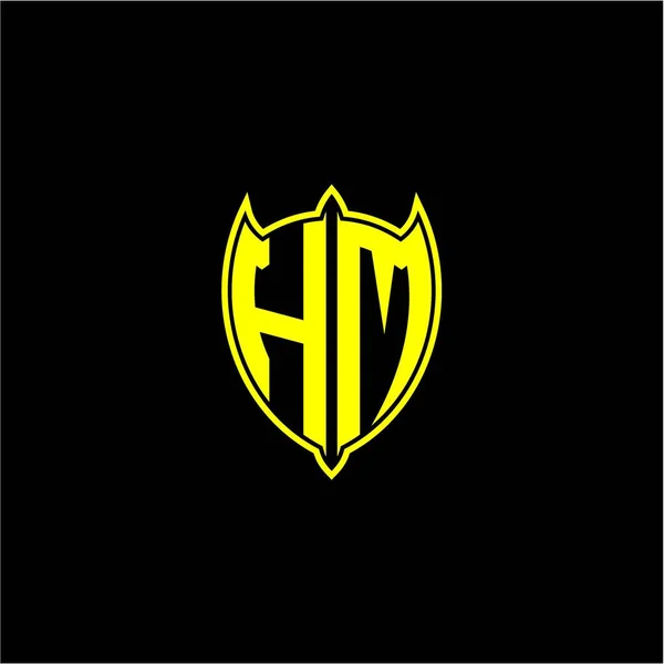 Escudo Logo Inicial Letra Amarillo Aislado Sobre Fondo Negro — Vector de stock