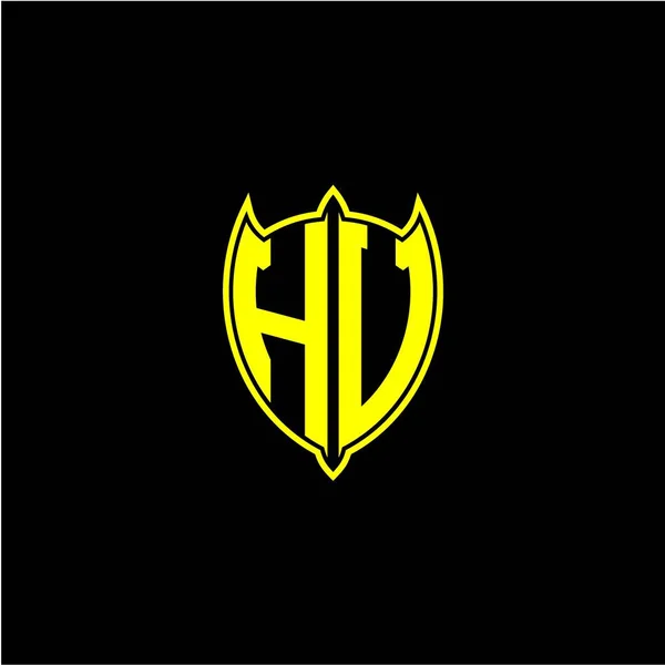 Kalkan Logosu Ilk Harfi Sarı Siyah Arkaplanda Izole Edilmiş — Stok Vektör