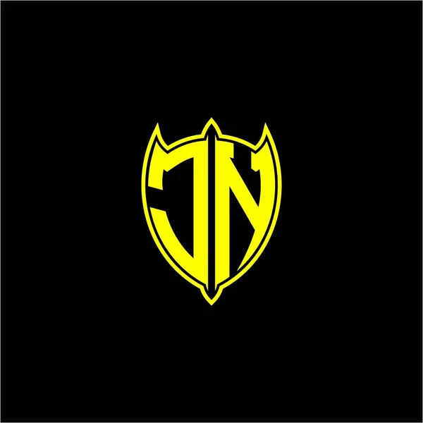 Początkowa Litera Logo Tarczy Kolorze Żółtym Izolowana Czarnym Tle — Wektor stockowy