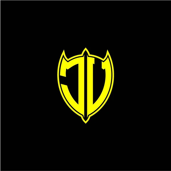 Początkowa Litera Logo Tarczy Kolorze Żółtym Izolowana Czarnym Tle — Wektor stockowy