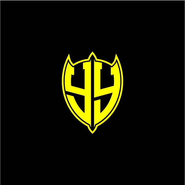Логотип Щита Начальная Буква Желтом Изолированы Черном Фоне — стоковый вектор